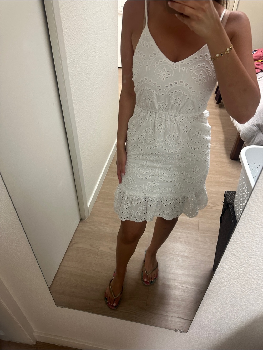 Women’s White Eyelet Sundress - Sleeveless V-Neck
